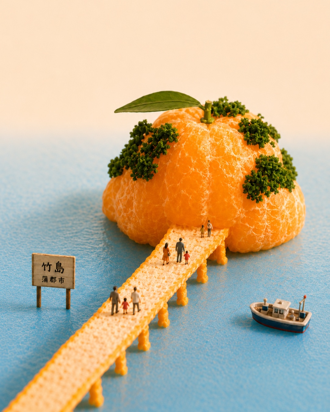 皮の橋を渡って、みかんの竹島へ
